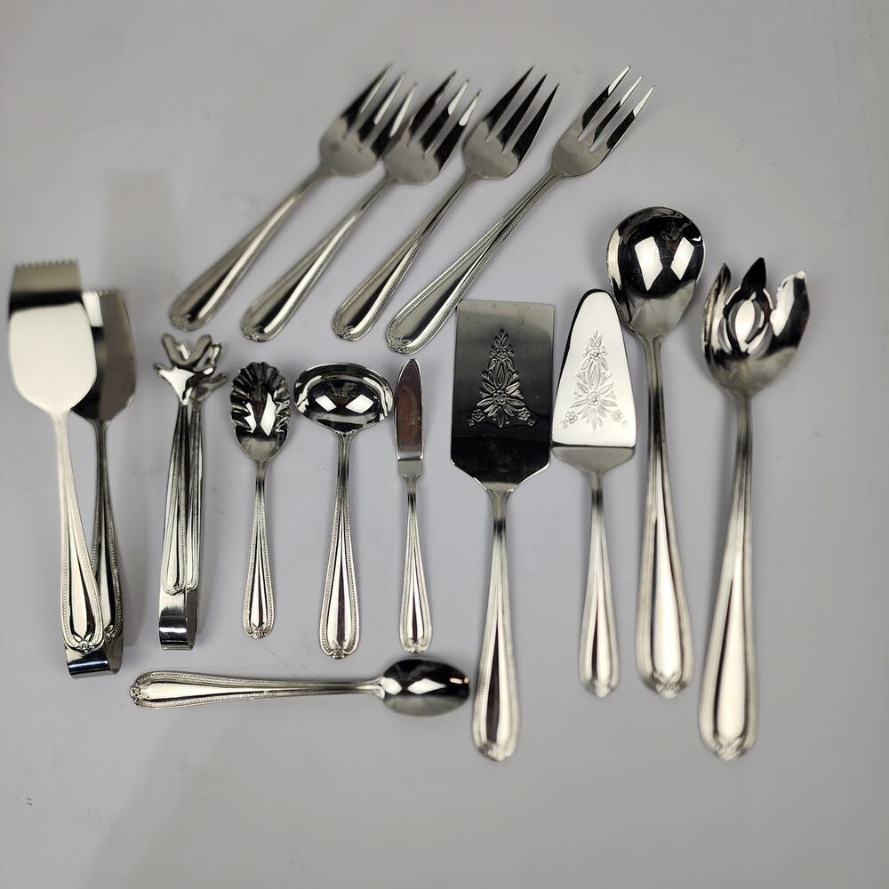 13 Temp-Tations 18/10 Tara Old World Bead Stainless Serving Pieces Ladle Tongs